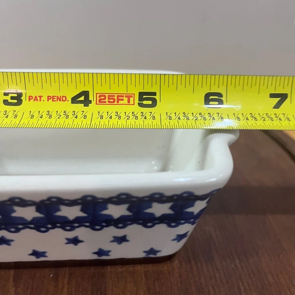 Ceramika Boleslawiec‎ Polish Pottery Mini Loaf Pan Blue White Stars Vtg Folk Art